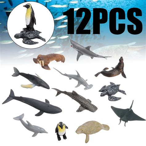 12pcs Ocean Sea Life Simulation Animal Model Sets Shark Whale Turtle