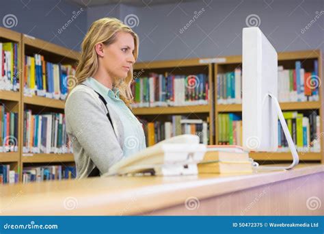 Pretty Librarian Working In The Library Stock Photography Cartoondealer Com