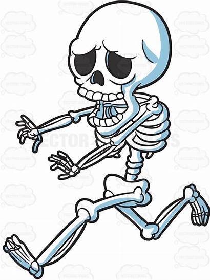 Skeleton Cartoon Clipart Horror Drawing Running Away