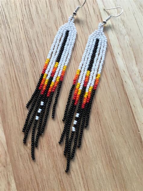 Native American Style 4 5 Long Feather Beaded Earrings EBay