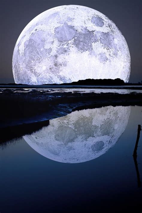 Bright Blue Moon Photography Sky Night Water Moon Reflection Big Huge