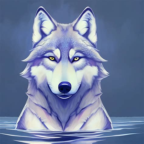 a painting of a wolf sitting in the water, wolf portrait, fantas