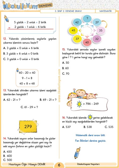 3. SINIF 2. DENEME SINAVI (ETKİLEŞİMLİ VE CEVAP ANAHTARLI) | Dosya
