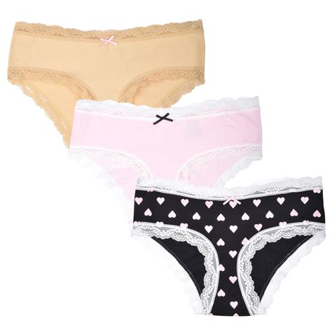 Essie Womens Hipster Panties Lace Trim Rouched Back And Bow 3 Pack Ebay