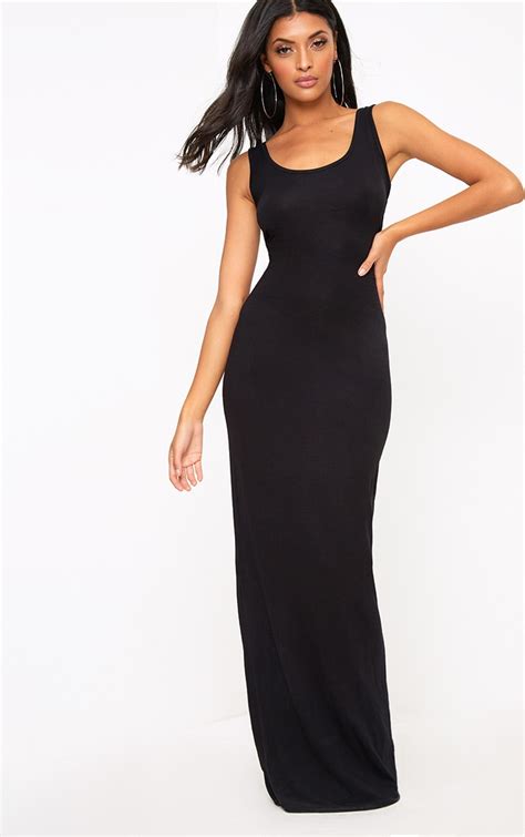 Basic Black Maxi Dress Prettylittlething Usa