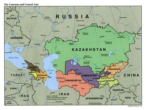 Large Political Map Of The Caucasus And Central Asia With Capitals And