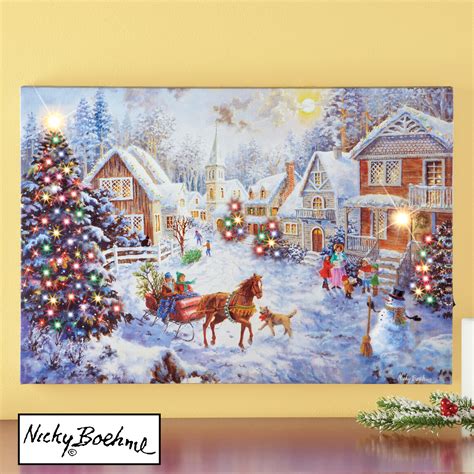 Merry Christmas Village Lighted Canvas Wall Art Ebay