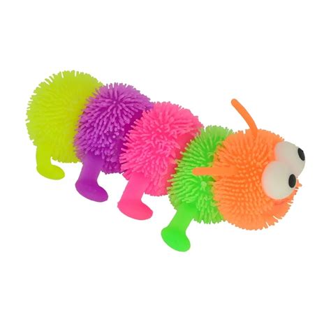 7 light up soft rubber colorful worms with eyes caterpillar puffer toy sensory fidget and