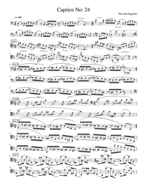 Caprice No 24 Cello Edition Sheet Music For Cello Solo