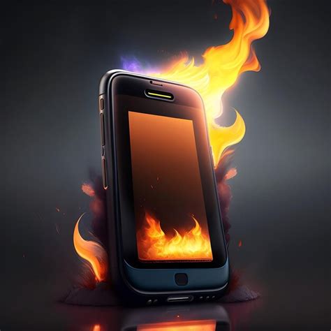 Premium Ai Image Burning Smartphone Mobile Phone In Fire