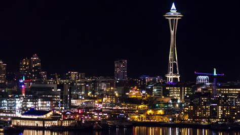 The Seattle Skyline At Night Stock Footage Video 1918114 Shutterstock