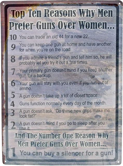 jiankun tin poster metal sign top ten 10 reasons why men prefer guns over women funny 8x12 in