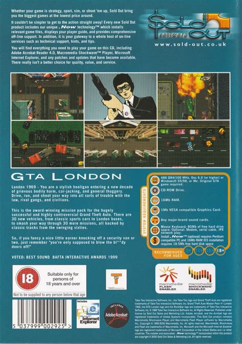 Grand Theft Auto Mission Pack 1 London 1969 1999 Dos Box Cover