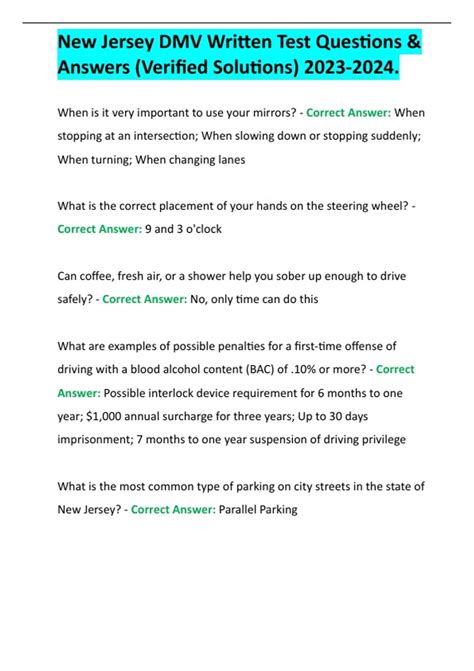New Jersey DMV Written Test Questions & Answers (Verified Solutions