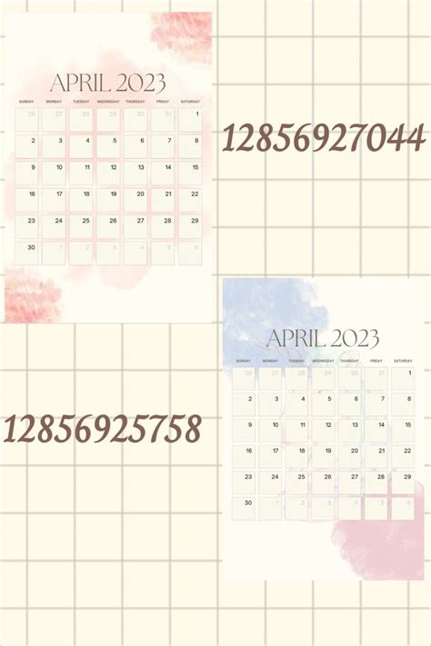 Bloxburg On Roblox April 2023 Calendar Decals In 2023 Calendar Decal