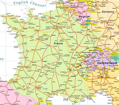 Карта автомобильных дорог Франции и Швейцарии Швейцария Европа