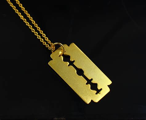22k Gold Plated Razor Blade Necklace 34x18 Mm Razor Blade Etsy