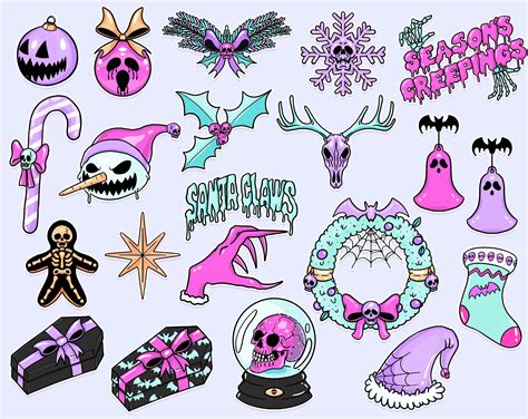 Christmas Spooky Pastel Goth Clipart Pack 20 Pastel Goth Etsy