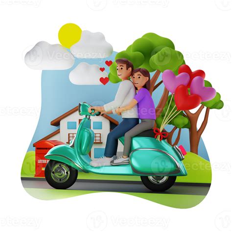 Couple Riding Together On Scooter 3d Character Illustration 19982252 Png