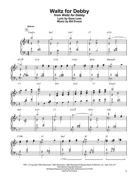 Bill Evans Waltz For Debby Sheet Music Pdf Notes Chords Jazz Score