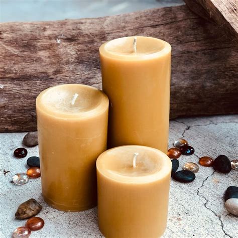Set Of 3 Organic Beeswax Candles 3 Wide 100 Pure Beeswax Etsy