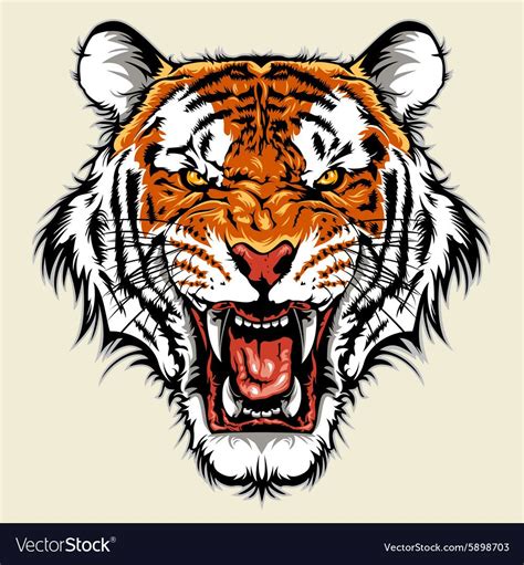 Angry Tiger Head Vector Image On Angry Tiger Tiger Head