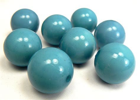 Vintage Turquoise Acrylic Beads 8 Large Blue Round Beads