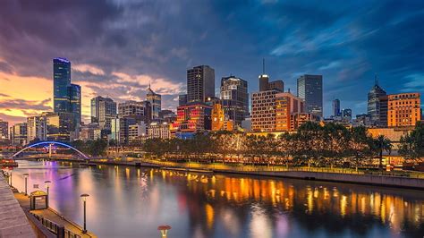 Hd Wallpaper Cityscape Melbourne River Skyline Reflection Urban