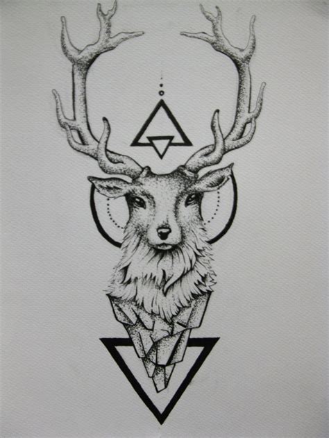 Geometric deer tattoo on side. Geometric Triangles And Deer Head Tattoo Design | Deer ...