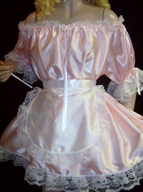 4pc adult pink satin french maid costume sexy sissy dress with etsy