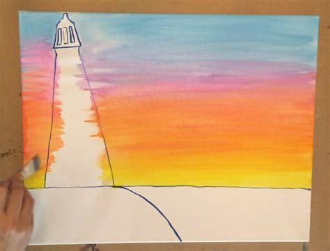 How To Paint A Lighthouse Sunset Tracies Acrylic Canvas Tutorials