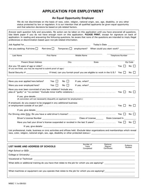 The Application For Employment Form Is Shown