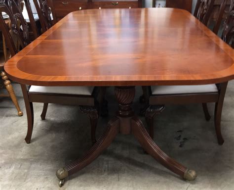 Baker Double Pedestal Banded Mahogany Dining Table Duncan Phyfe
