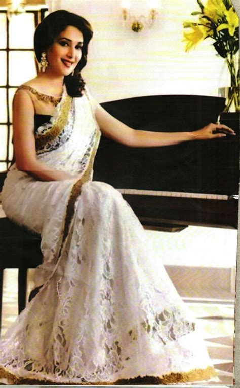 Madhuri Dixit In White Designer Saree Retro Bollywood Indian Bollywood Indian Sarees