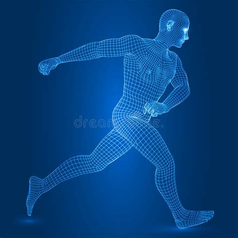 digital man figure in running pose 3d wireframe style vector illustration stock vector