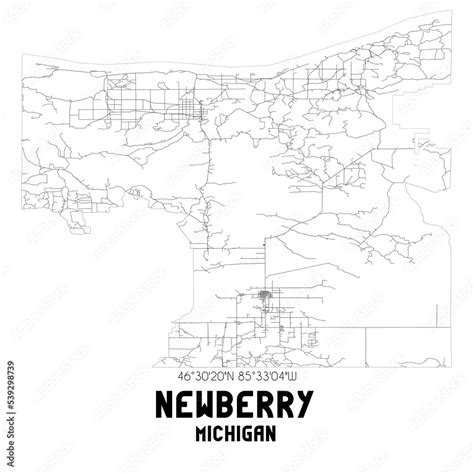 Newberry Michigan Us Street Map With Black And White Lines Ilustração