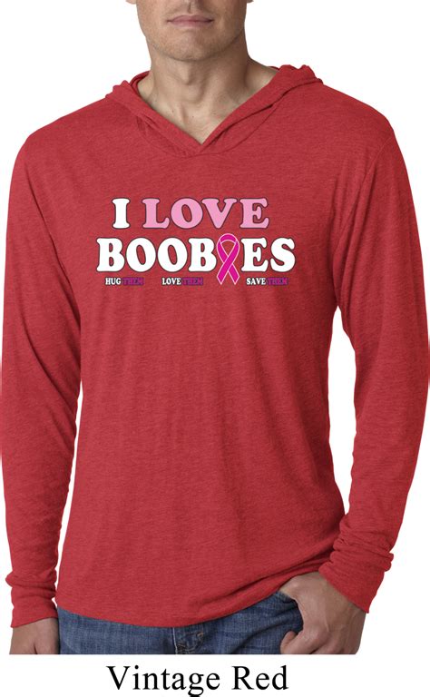 Mens Shirt I Love Boobies Lightweight Hoodie Tee T Shirt I Love Boobies Mens Breast Cancer