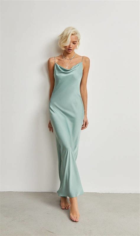 Sage Green Silk Cowl Neck Maxi Slip Dress Bridesmaid Dress Satin Maxi Slip Dress Formal Dress