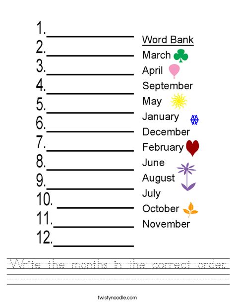 Write The Months In The Correct Order Worksheet Twisty