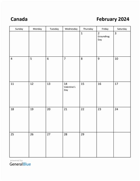 February 2024 Calendar Canada Excel Hilary Kassandra
