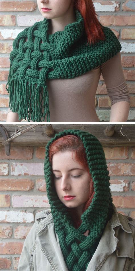 Knitting Pattern For Celtic Woven Scarf Can Be Worn As A Hooded Cowl Quick Kn