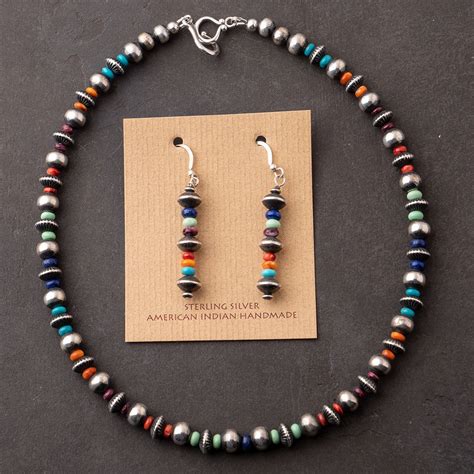 Multicolor Navajo Pearl Necklace Earrings