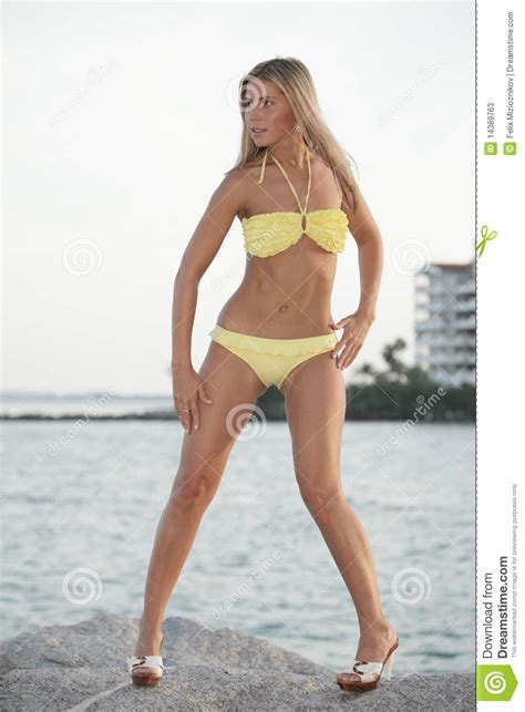 Blond In Einem Bikini Stockbild Bild Von Recht Spaltung