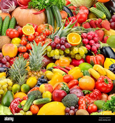 Collage Fresh Tasty Vegetables And Fruits Natural Bright Background