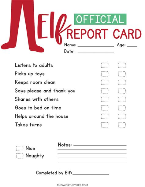 Elf On The Shelf Report Card Printable