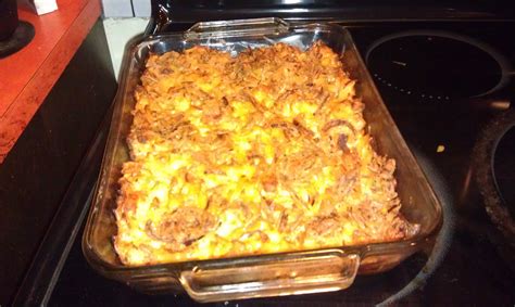 Brown your hamburger in a skillet until it is cooked through and drain any excess fat. Velveeta Hamburger and Noodle Casserole