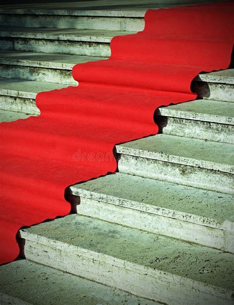 Long Red Carpet On The Stairs At The Vip Fashion Show Stock Photo