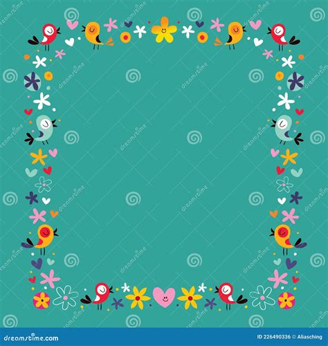 Birds And Flowers Nature Decorative Border Stock Vector Illustration
