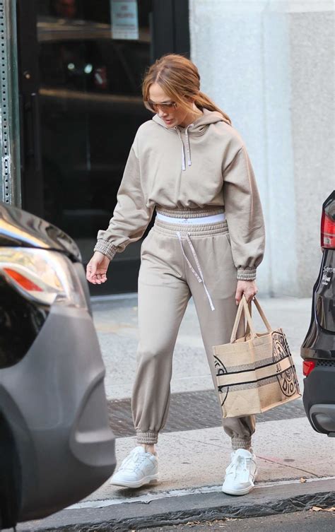 Jennifer Lopez In A Beige Sweatsuit Was Seen Out In New York City