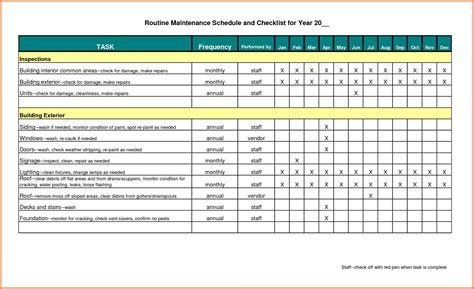 Building Maintenance Schedule Template Printable Receipt Template